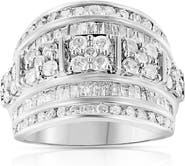 Haus of Brilliance Silver 2.0 Cttw Round & Baguette Diamond Multi-Row Tapered Cocktail Ring