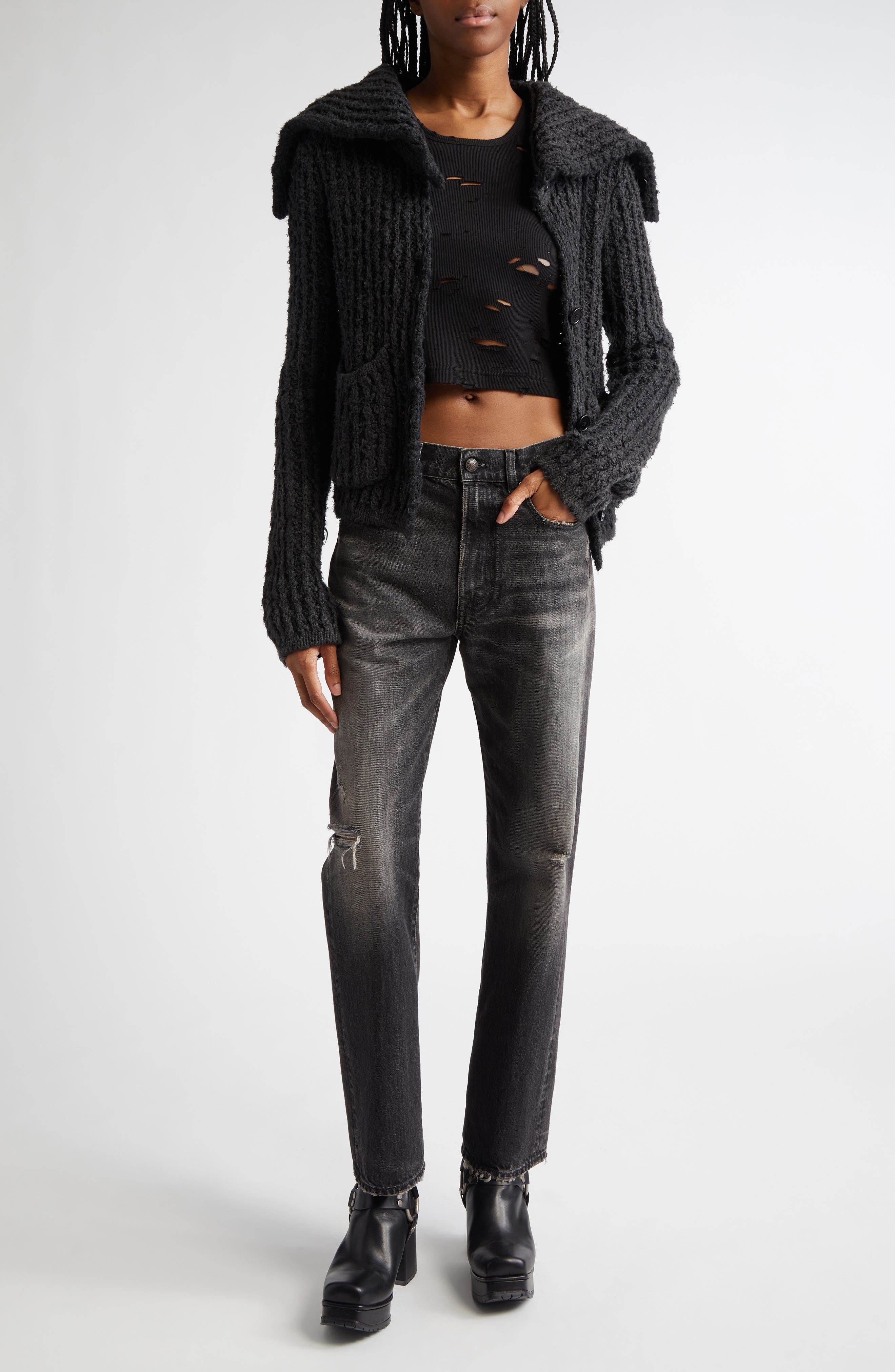 High Neck Shrunken Rib Cardigan - image 2