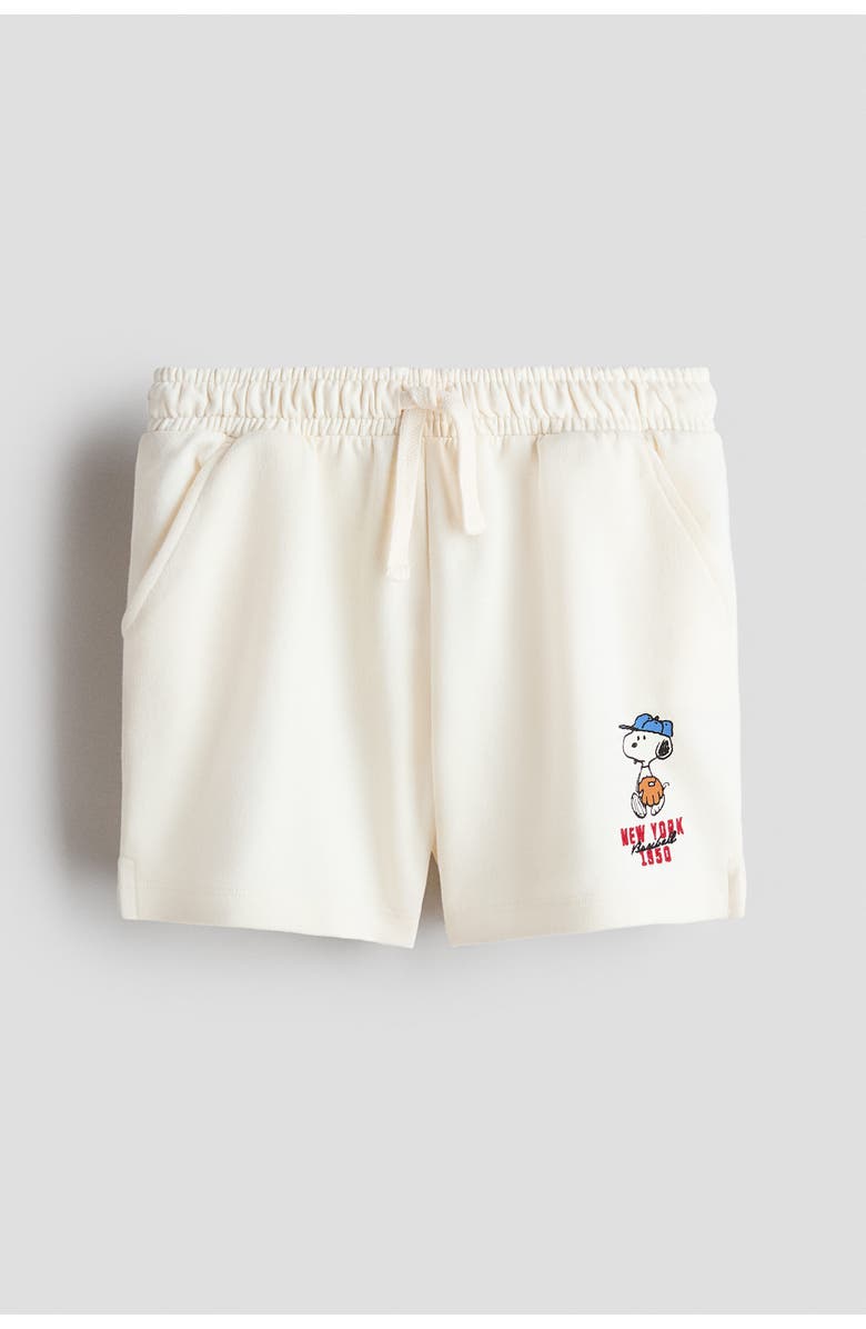 H&M Motif-detail Sweatshorts, Main, color, Cream/Snoopy