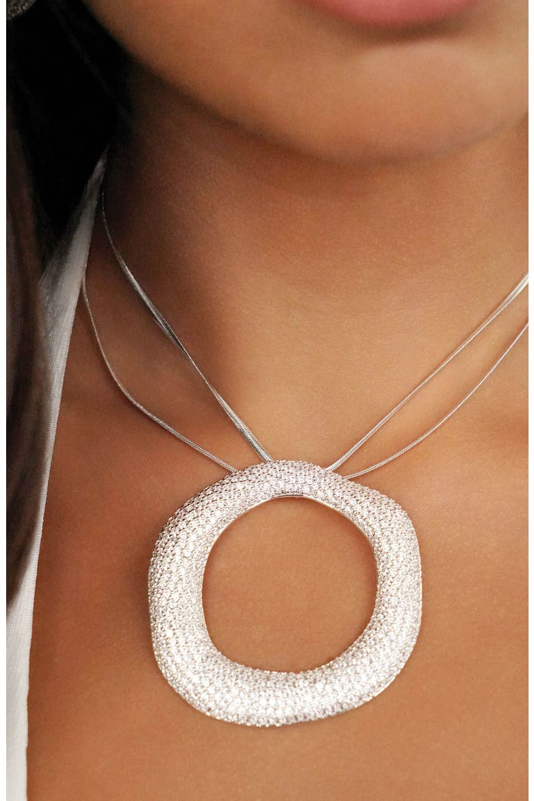 Pavé Cubic Zirconia Open Circle Pendant Necklace, Alternate, color, SILVER