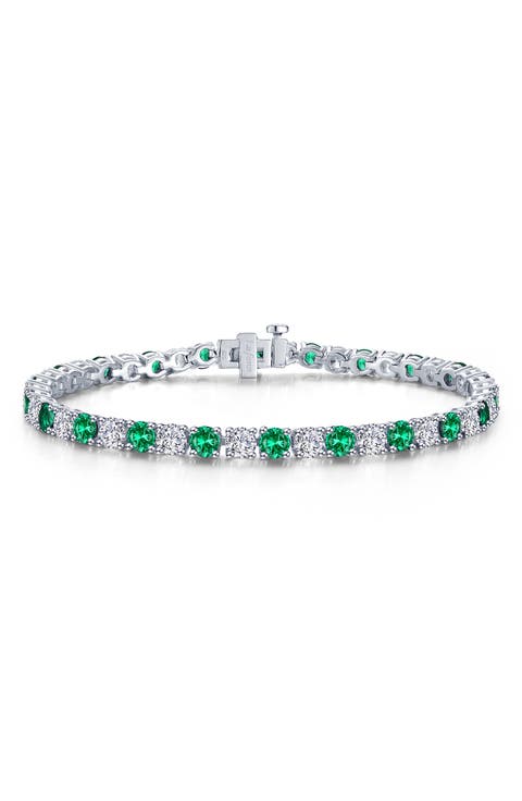 Simulated Emerald & Simulated Diamond Tennis Bracelet