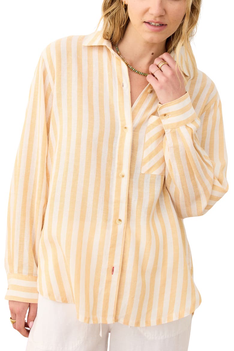 Jane Stripe Button-Up Shirt, Main, color, YELLOW/ WHITE STRIPE