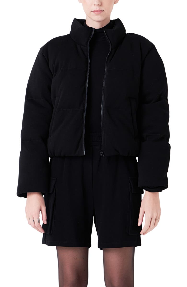 Grey Lab Knit Puffer Jacket, Main, color, Black