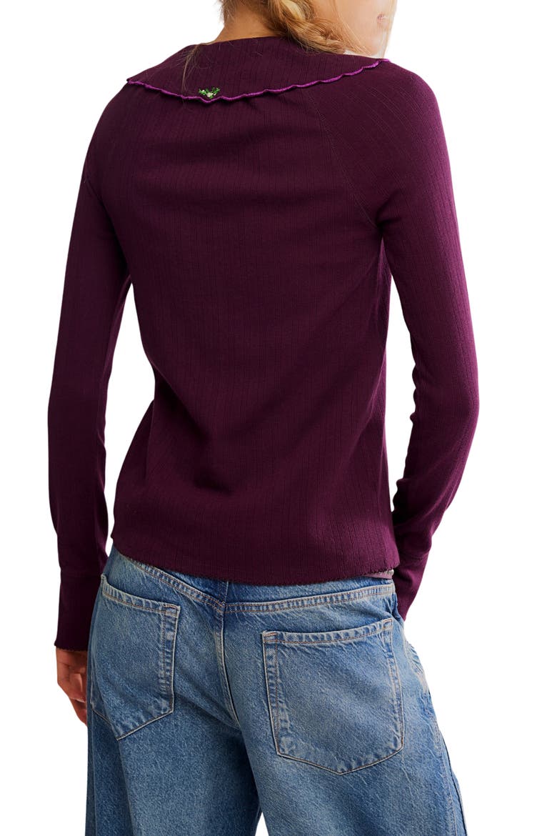 Juniper Embroidered Pointelle Cotton Button-Up Top, Alternate, color, VINTAGE GRAPE