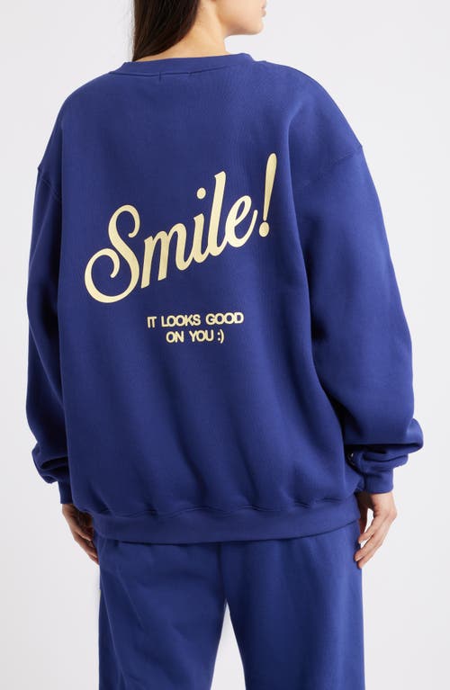 The Mayfair Group Smiled Oversize Crewneck Sweatshirt In Blue