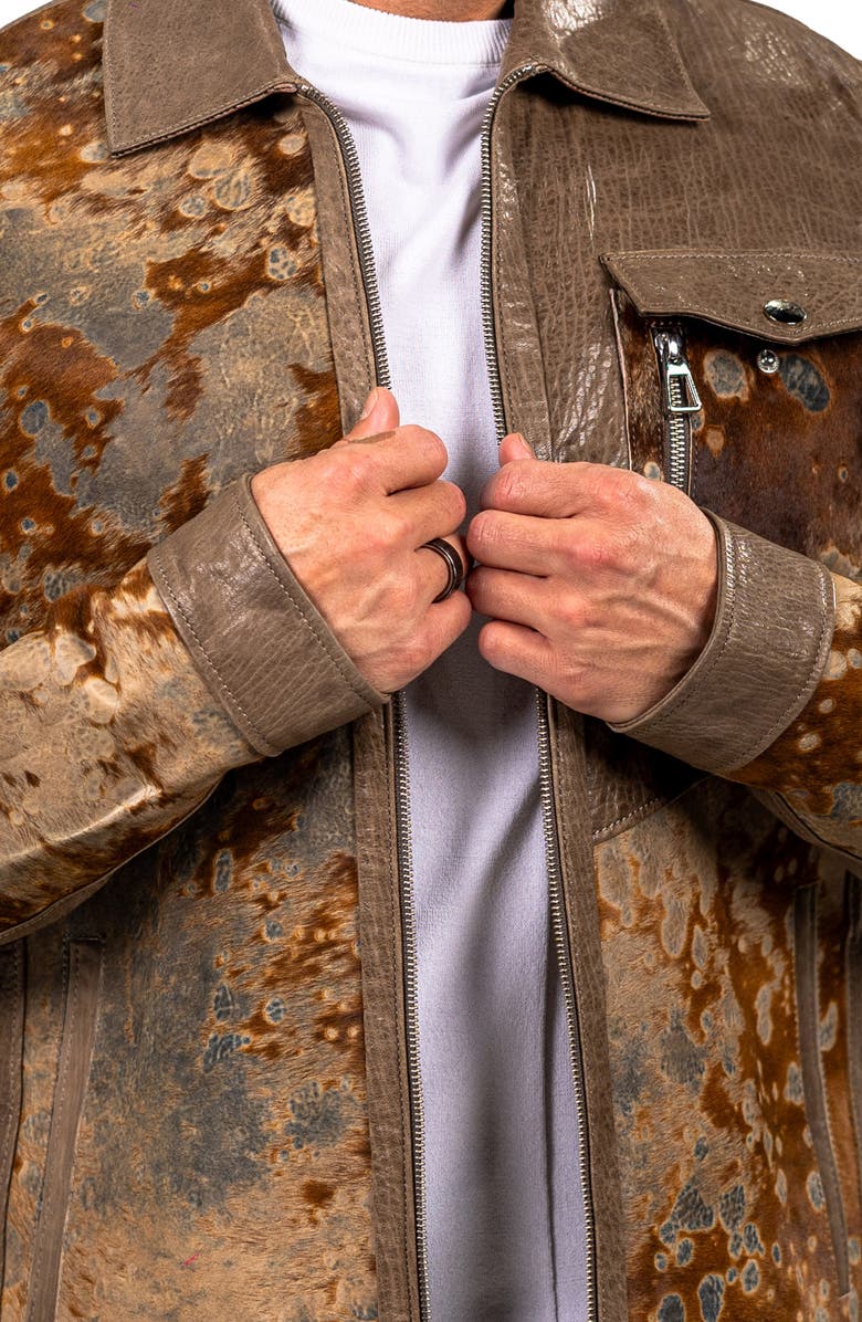 Maceoo Leather & Genuine Calf Hair Jacket, Alternate, color, Brown