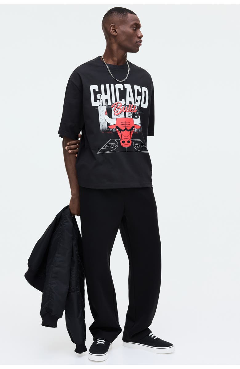 H&M Oversized Fit Printed T-shirt, Alternate, color, Black/Nba