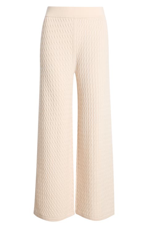 Cable Knit Wool & Cashmere Wide Leg Pants