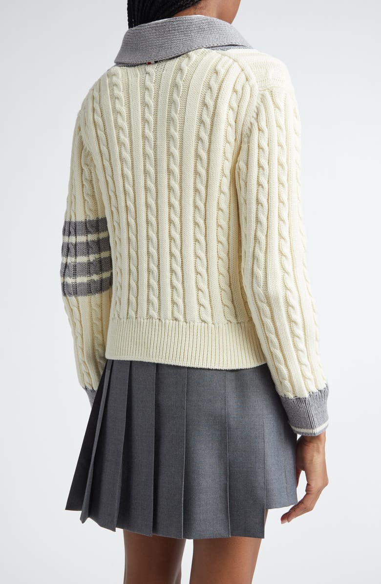 Thom Browne 4-Bar Cable Knit Virgin Wool Shawl Cardigan, Alternate, color, White