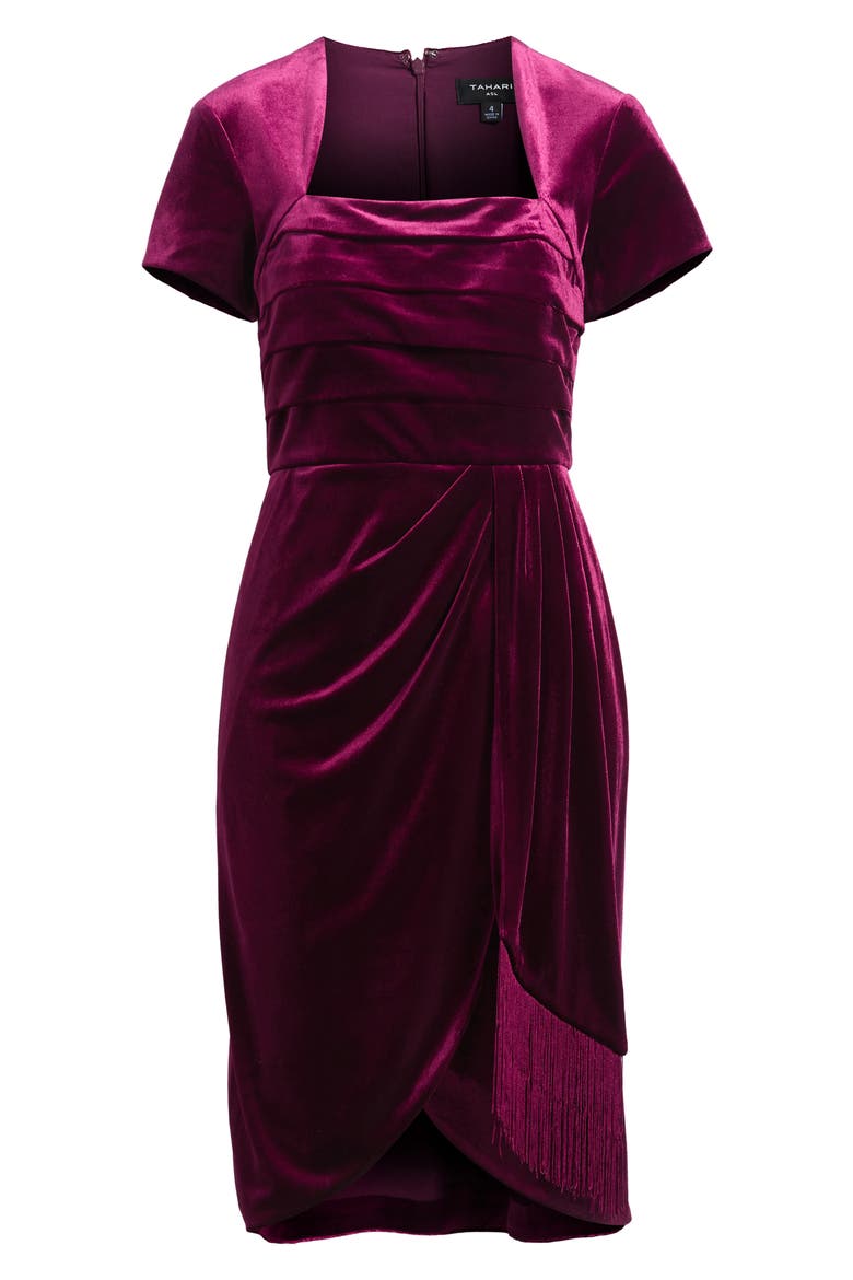 Pleated Fringe Velvet Cocktail Dress, Alternate, color, BURGANDY