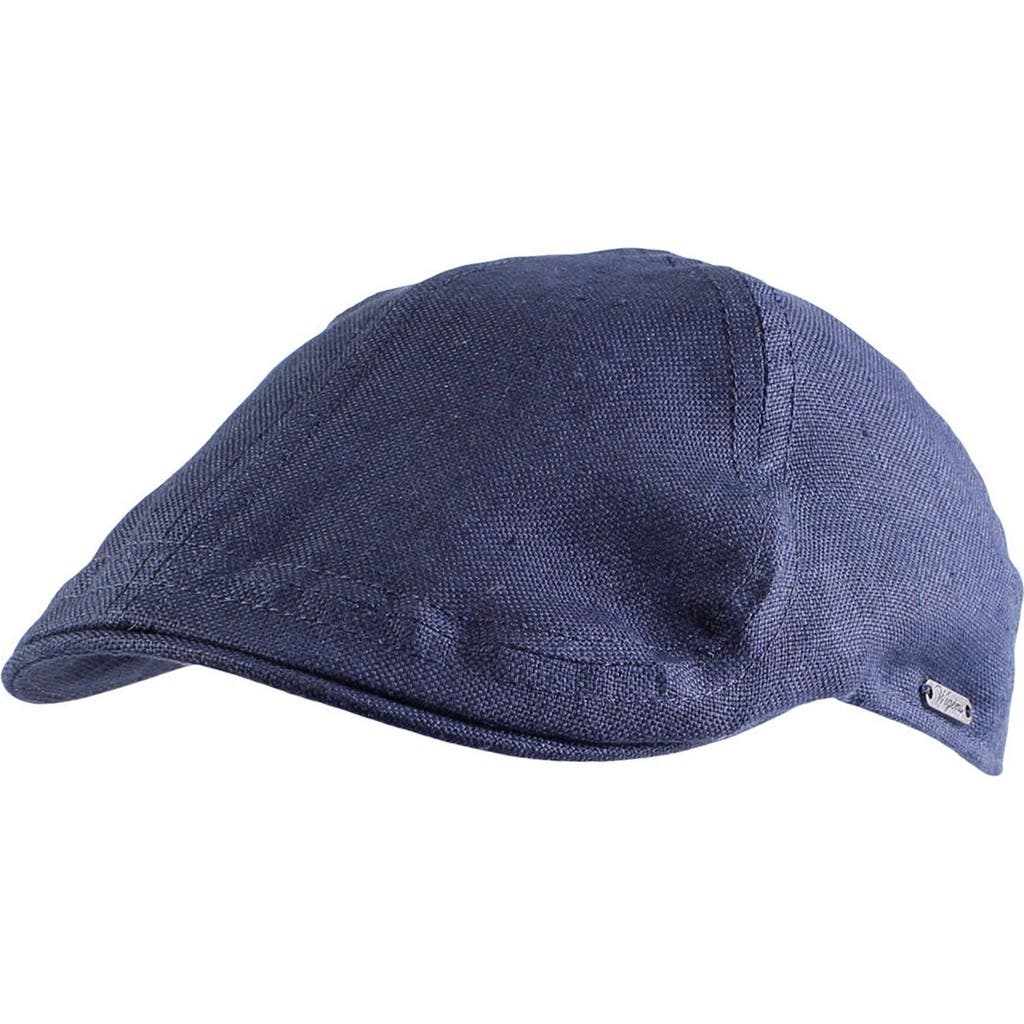 Wigens Linen Pub Cap With Curved Peak In Navy