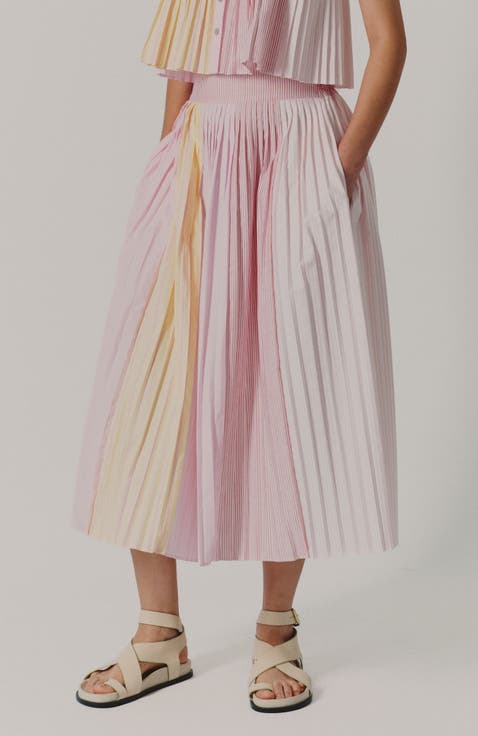 Aire Pleated Cotton Midi Skirt