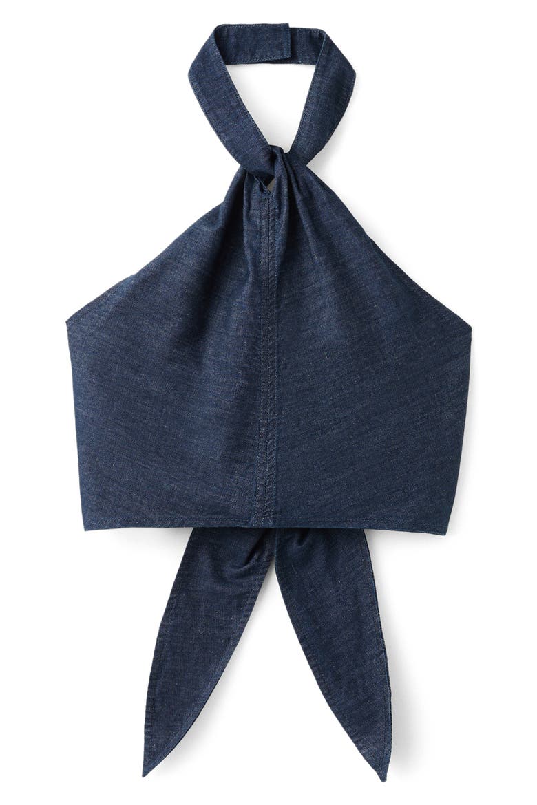 Cotton & Linen Denim Crop Halter Top, Main, color, OPEN BLUE