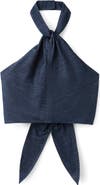 MANGO Cotton & Linen Denim Crop Halter Top