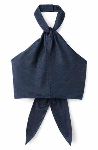 Cotton & Linen Denim Crop Halter Top