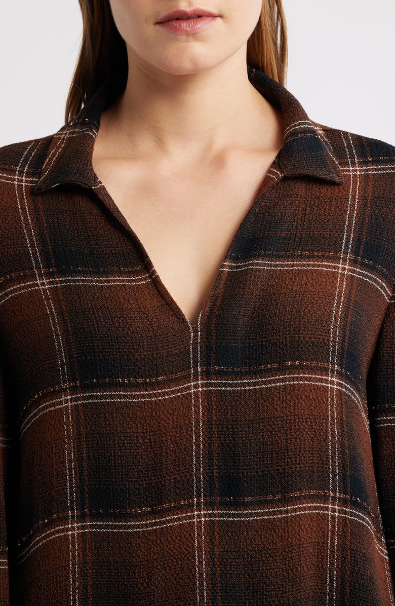 Cloth & Stone Plaid Popover Top, Alternate, color, Hickory Brown Plaid
