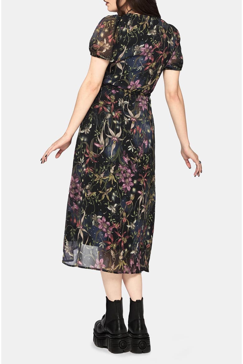 Elide Black Orchid Wrap Midi Dress, Alternate, color, Black