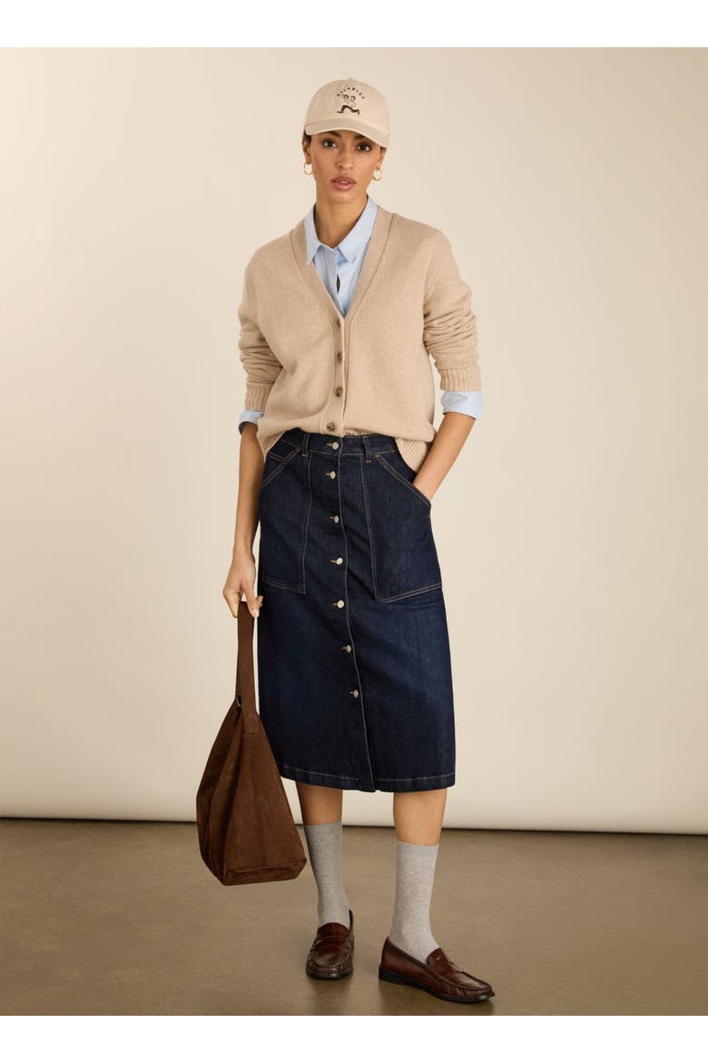 Bobbie Stretch Denim Midi Skirt, Alternate, color, Dark Indigo