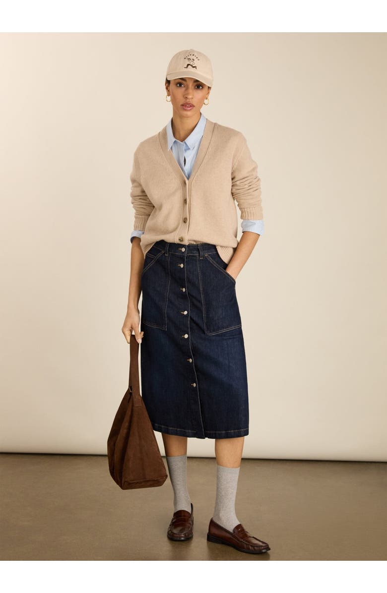 Baukjen Bobbie Stretch Denim Midi Skirt, Alternate, color, Dark Indigo