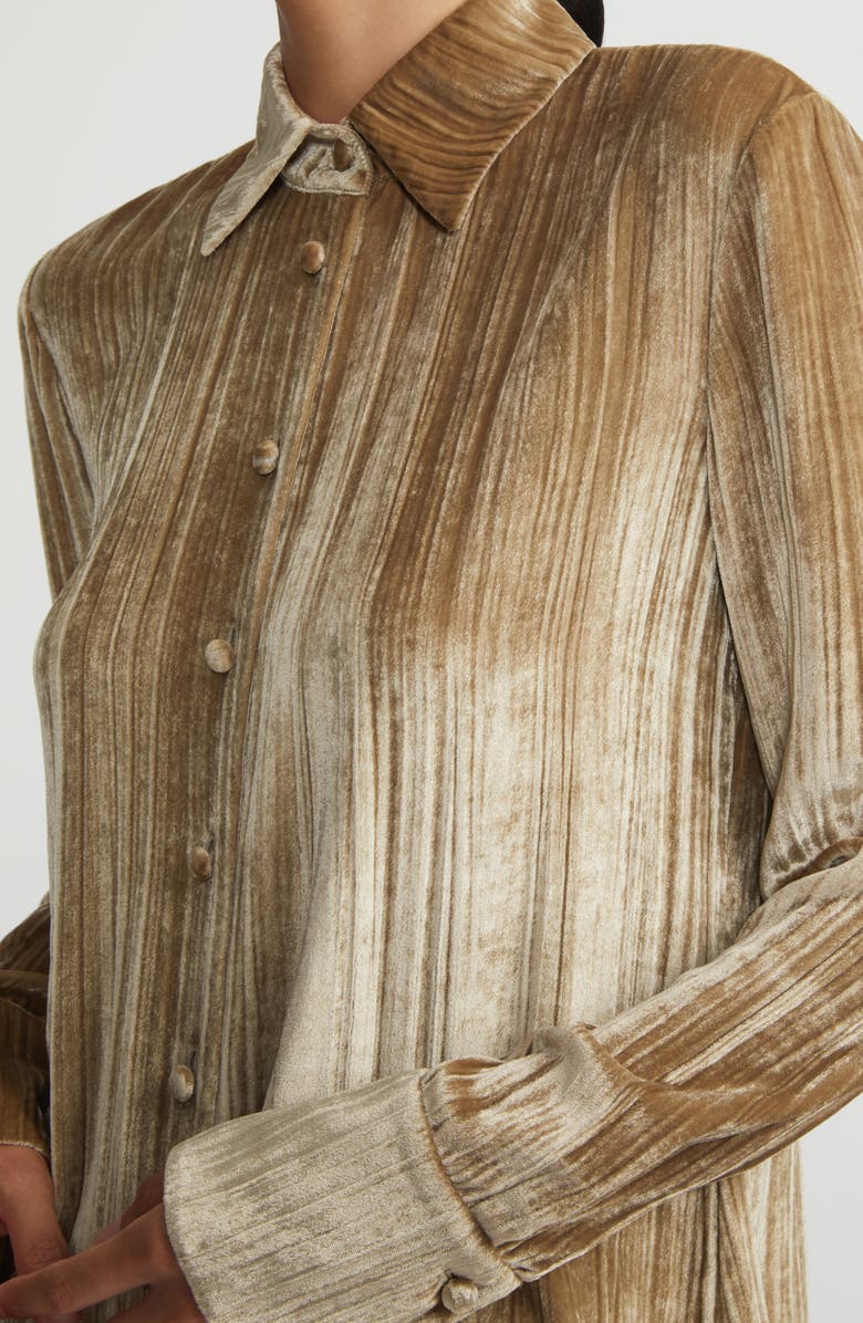 Lafayette 148 New York Plissé Velvet Button-Up Shirt, Alternate, color,