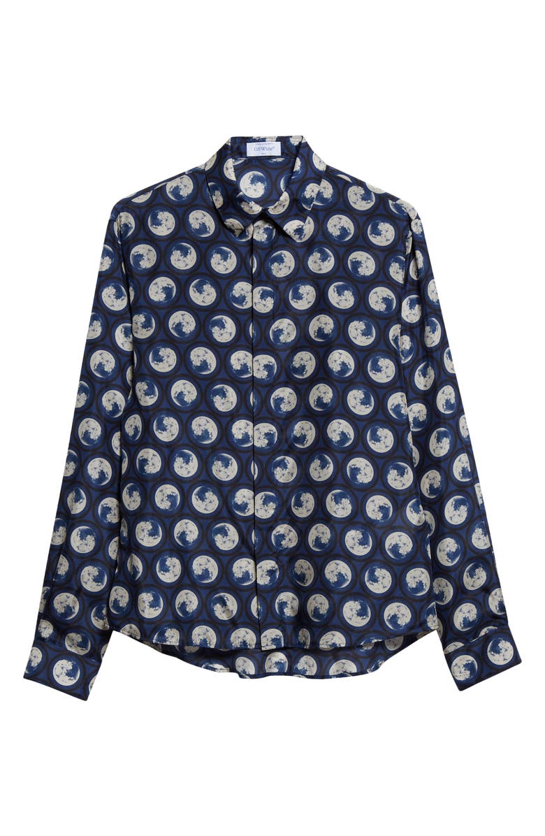 Off-White Moon Print Silk Button-Up Shirt, Alternate, color,