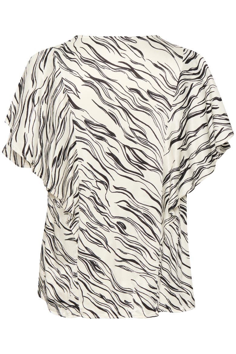 Vinka Ruffle Sleeve Round Neck Blouse, Alternate, color, White/Black Wave Print