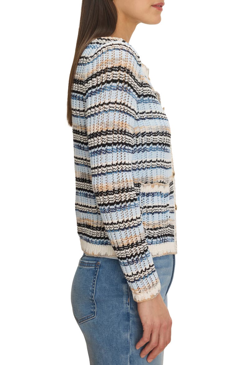 Coastlines Tuck Stitch Button Front Cardigan, Alternate, color, BLUE MULTI