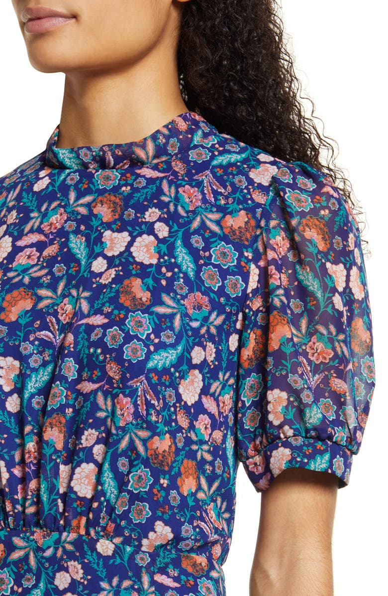 Julia Jordan Floral Print Puff Sleeve Midi Dress, Alternate, color, 