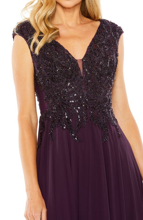 Mac Duggal Sequin Empire Waist Pleated Gown In Aubergine