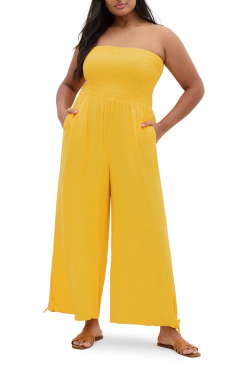 Ally Smocked Strapless Wide Leg Jumpsuit (Plus)