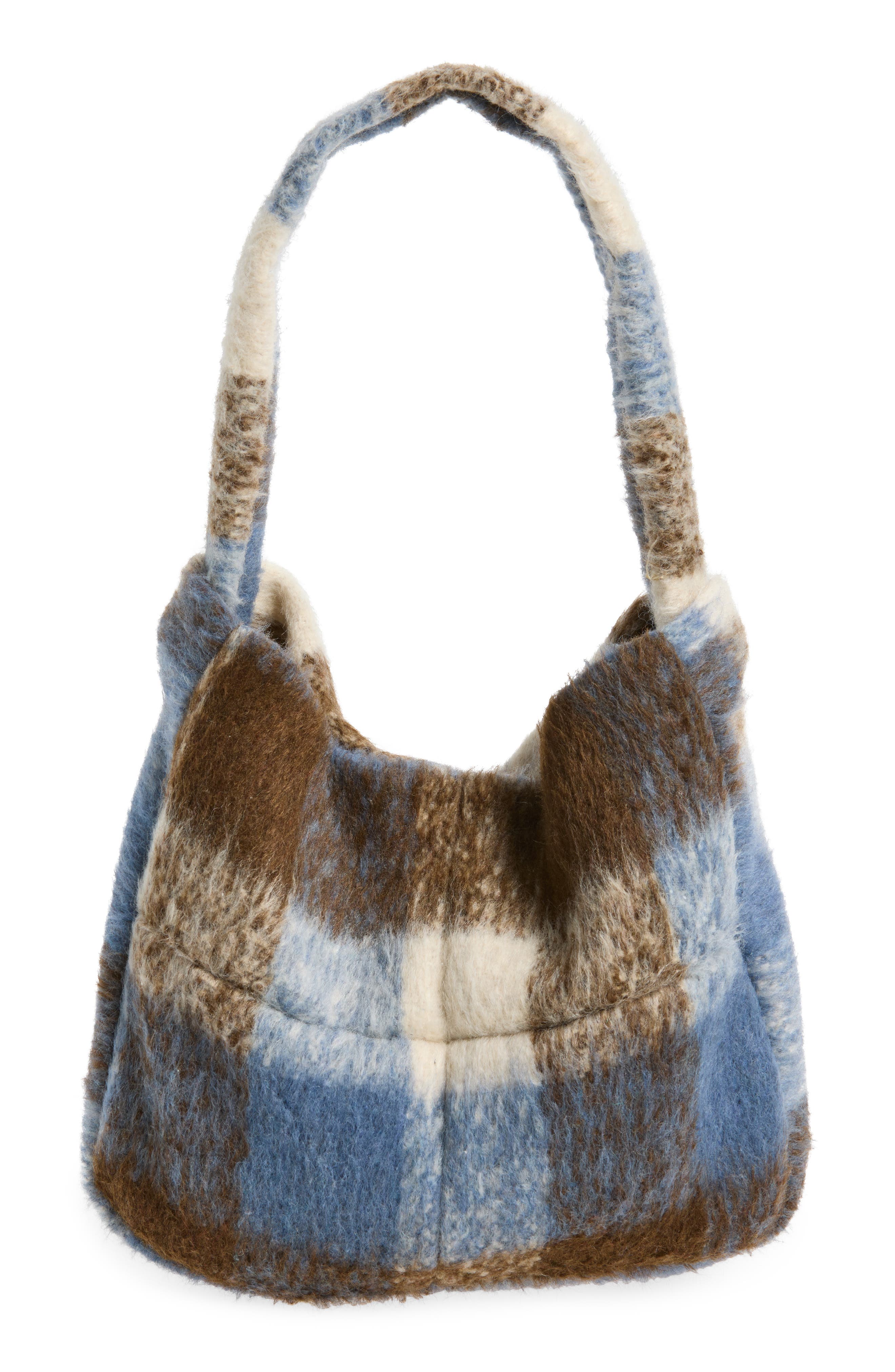 Kids' Check Fuzzy Shoulder Bag, Alternate, color, BROWN/ BLUE