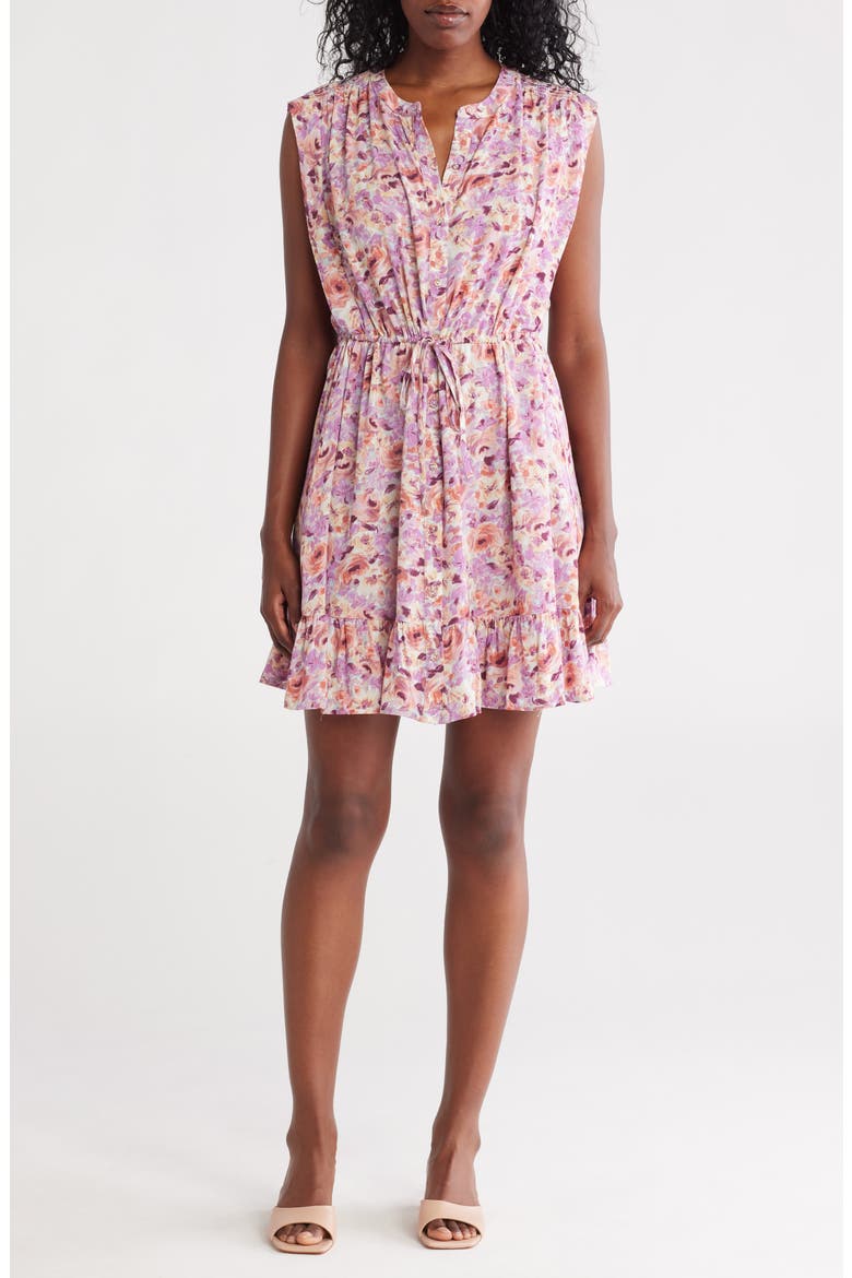 Button Front Midi Dress, Main, color, DUSTY PURPLE/ TAUPE