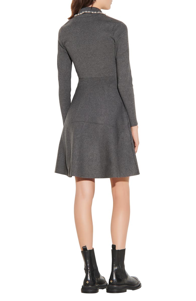 SANDRO Fit & Flare Long Sleeve Sweater Dress, Alternate, color,