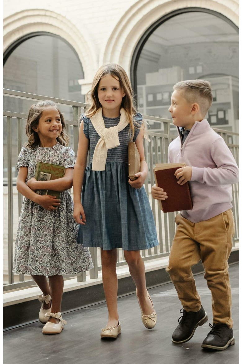 Girls' Organic Flutter Smocked Chambray Dress, Toddler, Alternate, color, Smocked Chambray