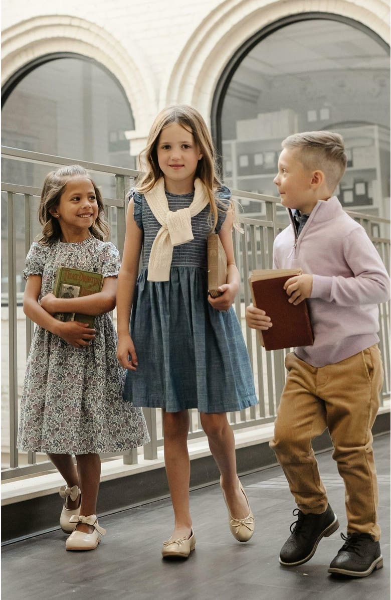 Hope & Henry Girls' Organic Flutter Smocked Chambray Dress, Toddler, Alternate, color,