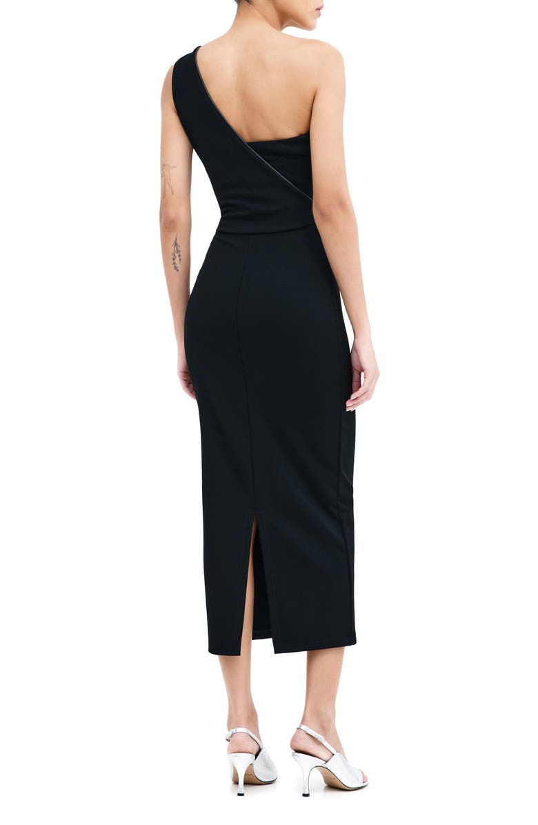 Marcella Nina One-Shoulder Ponte Midi Dress, Alternate, color, Black