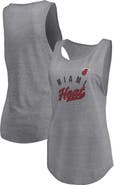 FANATICS Women's Fanatics Heathered Gray Miami Heat Quality Time Open Scoop Neck Tri-Blend Tank Top