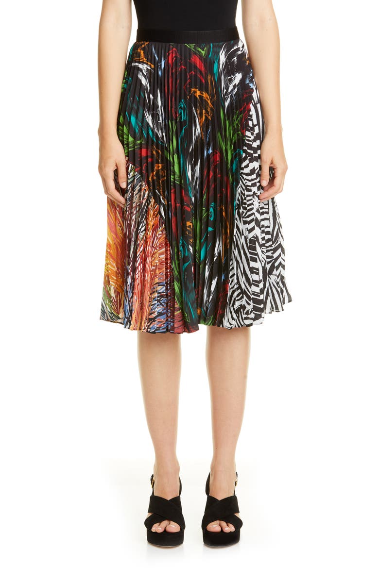 Mixed Prints Pleated Skirt, Main, color, BLACK ZEBRA MULTI
