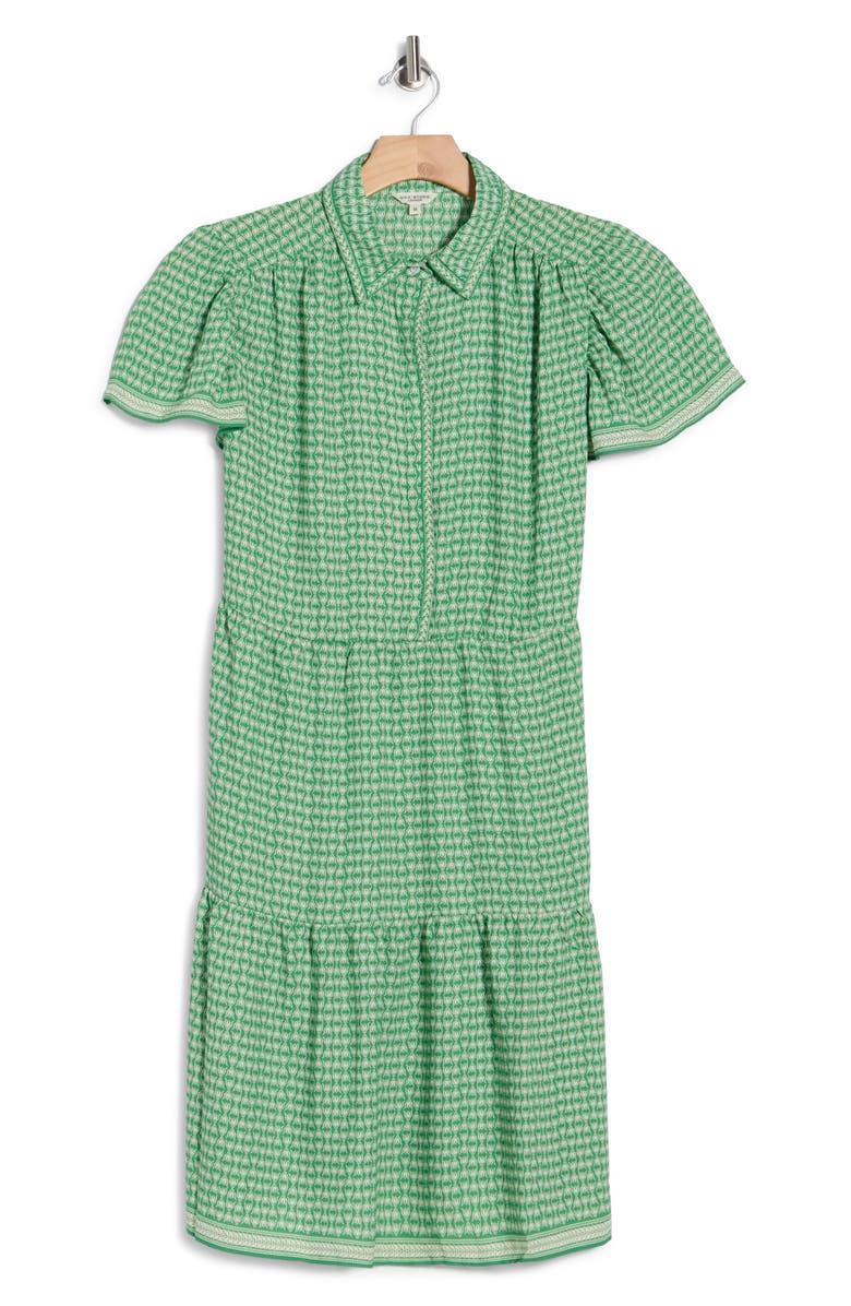 MAX STUDIO Short Sleeve Midi Dress, Alternate, color, Green/ Cream Slavic Stamp