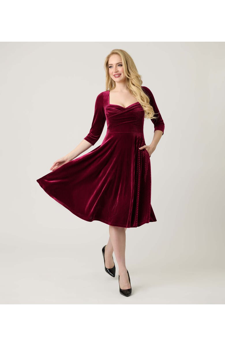 Unique Vintage Pleated Bust Swing Dress, Main, color, Merlot