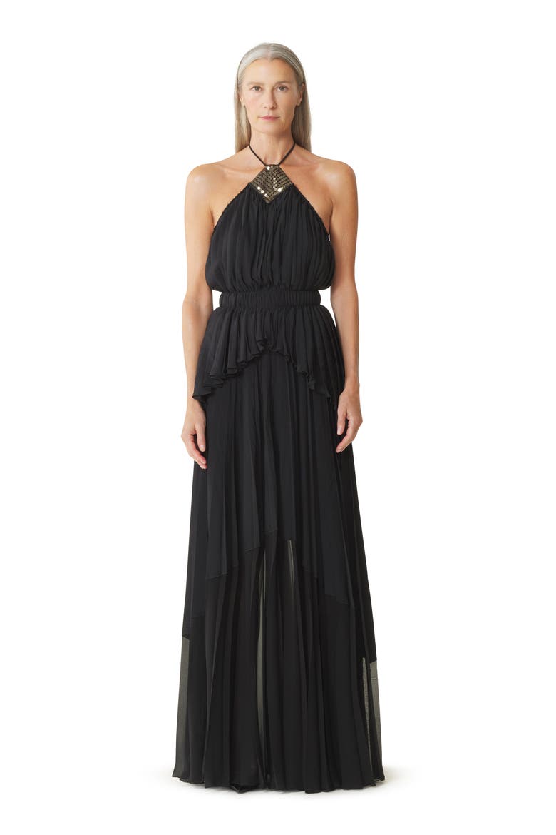 Embroidered Dress In Silk And Charmeuse, Main, color, Black