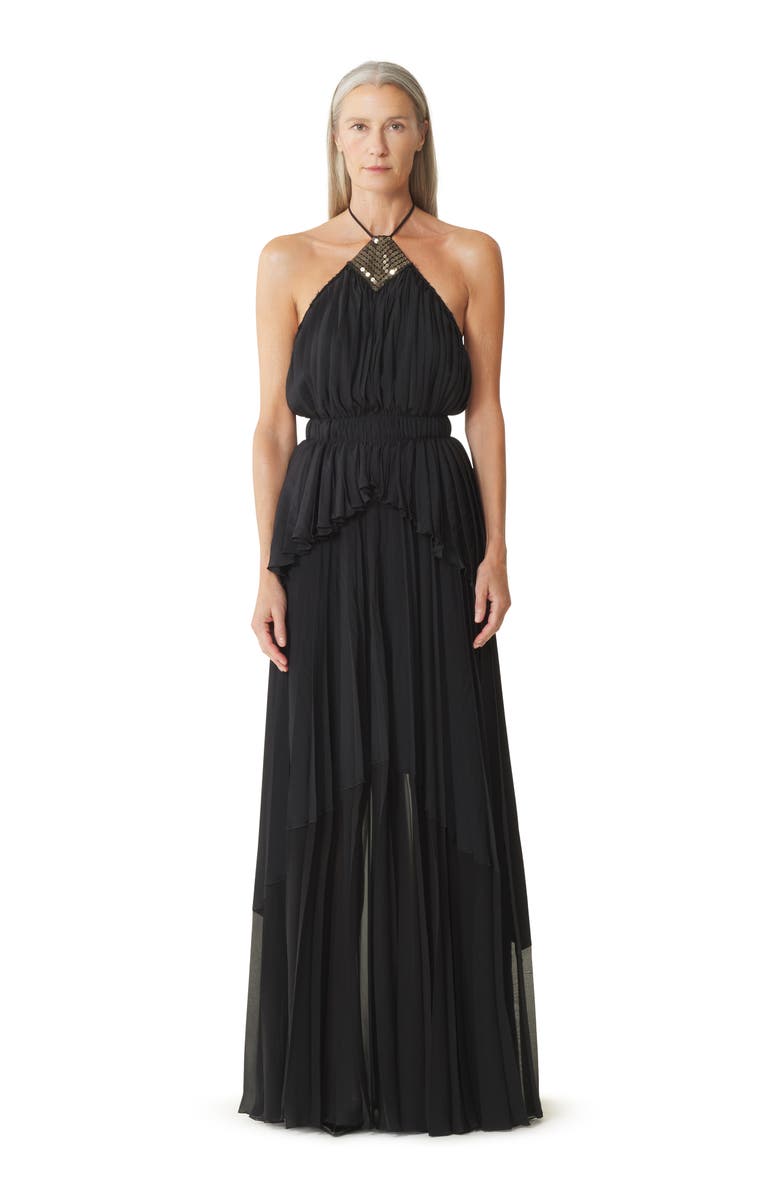Lanvin Embroidered Dress In Silk And Charmeuse, Main, color, Black