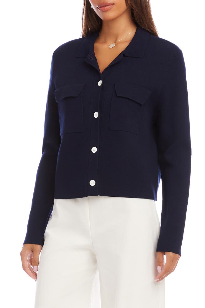 Collared Sweater Jacket, Alternate, color, NAVY