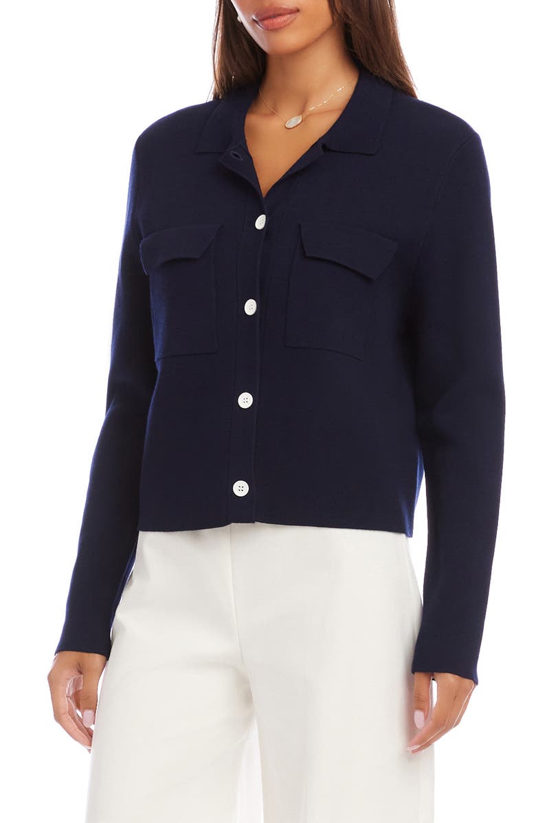 Karen Kane Collared Sweater Jacket, Alternate, color, Navy