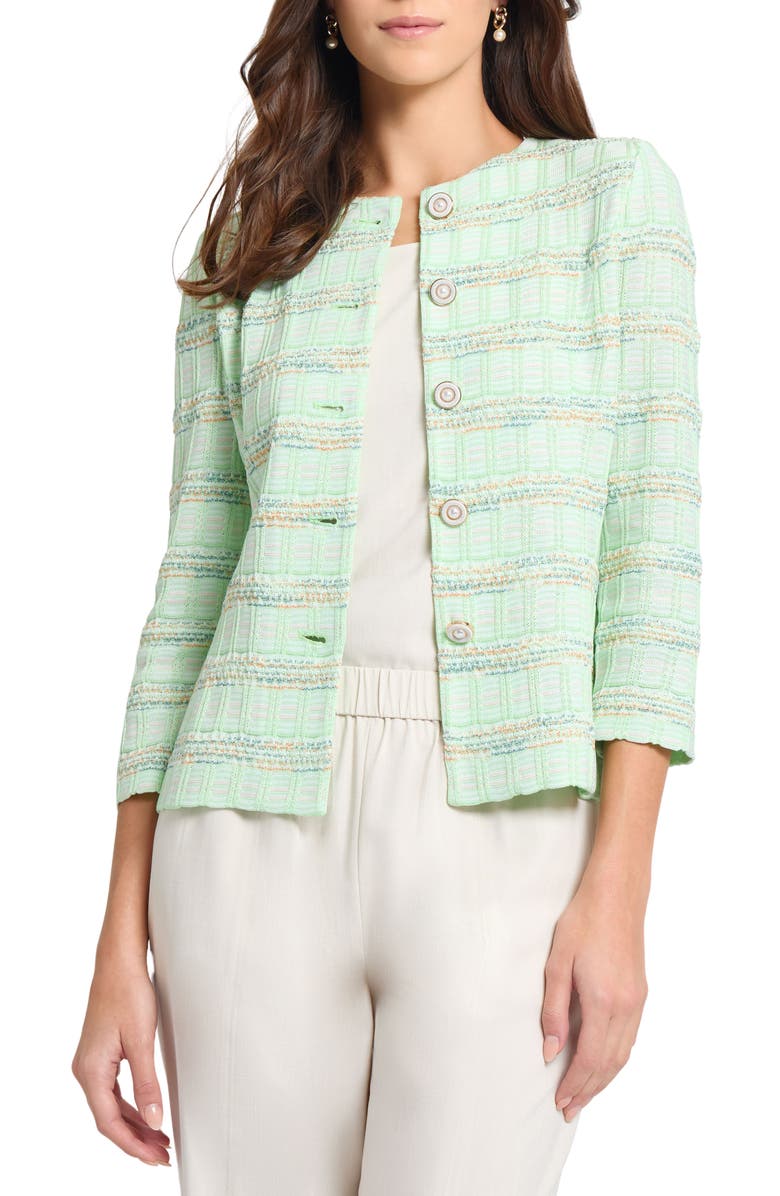 Misook Tailored Soft Plaid Knit Jacket, Main, color, 