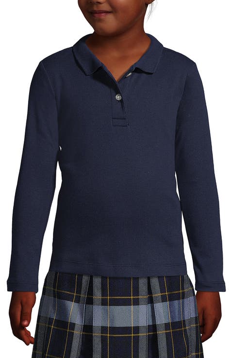 School Uniform Girls Long Sleeve Feminine Fit Interlock Polo Shirt