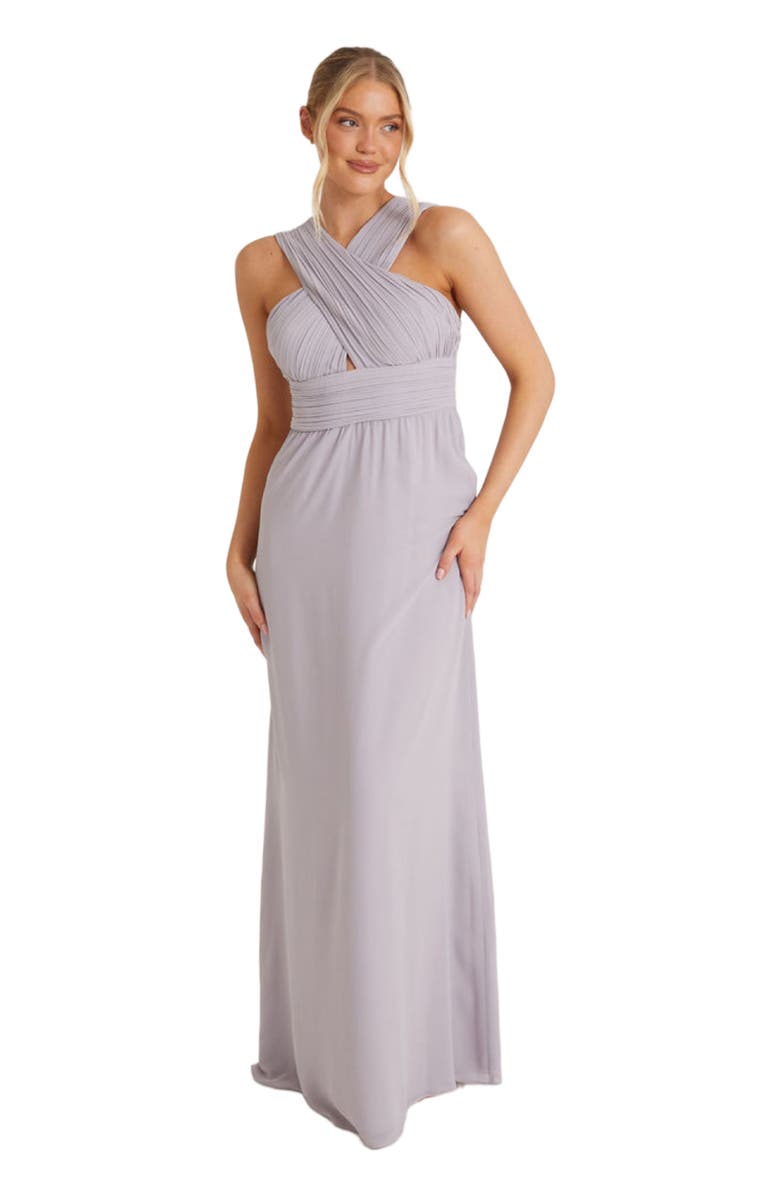 Six Stories Cross Neck Chiffon Bridesmaid Dress, Main, color, Lilac