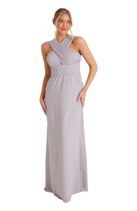 Cross Neck Chiffon Bridesmaid Dress