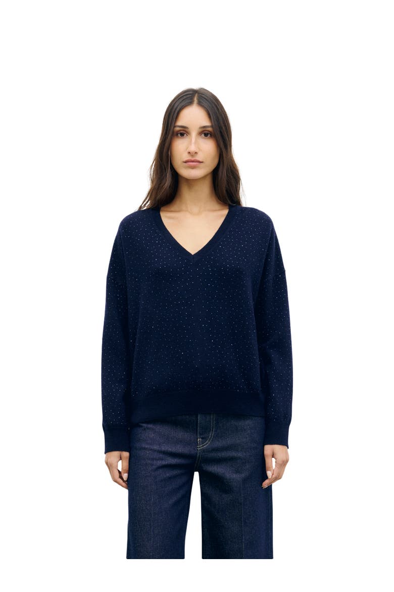 Reda V-Neck Rhinestone Jumper, Main, color, Navy Blue