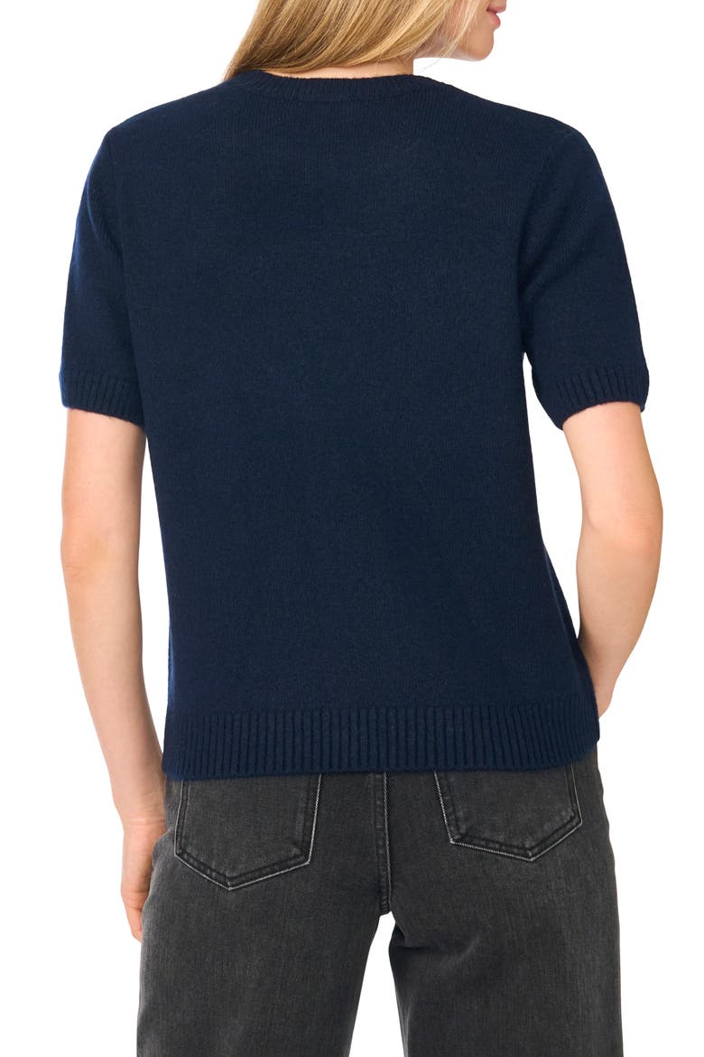 Embroidered Short Sleeve Crewneck Sweater, Alternate, color, NOT SO NAVY
